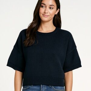 Banana Republic Sweater Women M Black Nylon Short Sleeves Cropped Coastal Beach